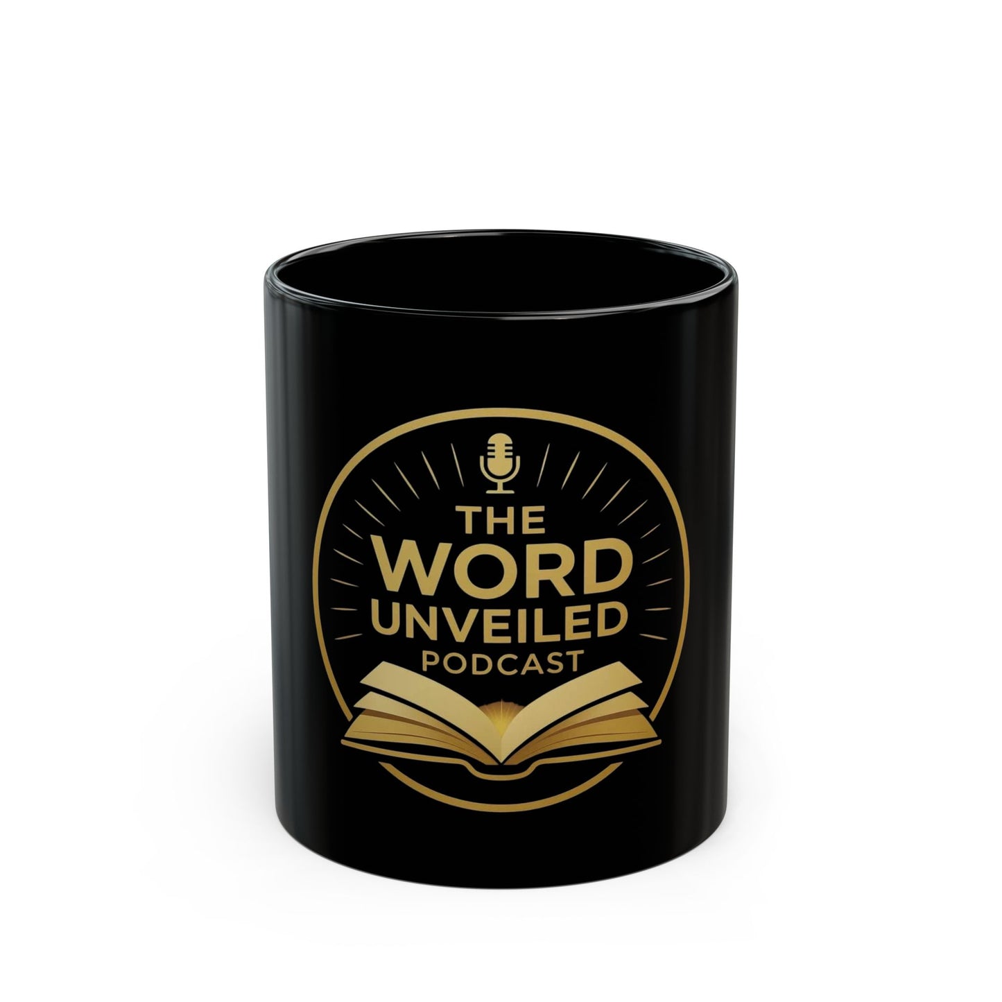 Podcast-Themed Black Mug | The Word Unveiled Coffee Cup, Gift for Podcasters, Unique Tea Mug, Black Ceramic Drinkware, Podcast Lover